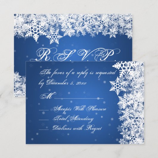 Weddenschap RSVP Winter Snowflakes Blue Sapphire (Voorkant / Achterkant)