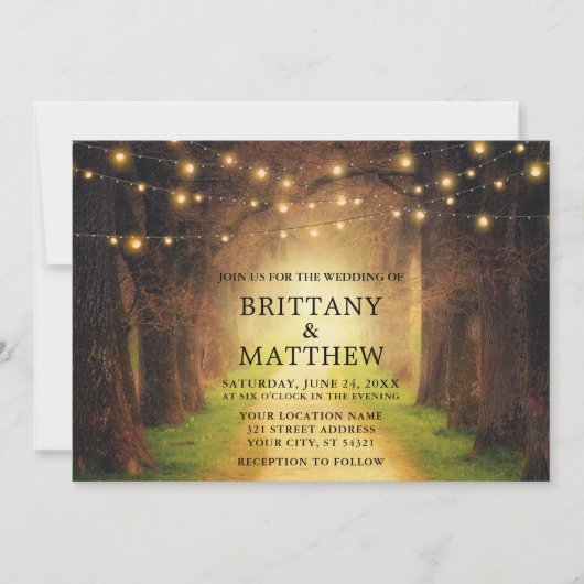 Weddenschap Rustic Forest Path String Lights Kraft Kaart (Voorkant)