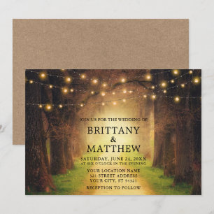 Weddenschap Rustic Forest Path String Lights Kraft Kaart