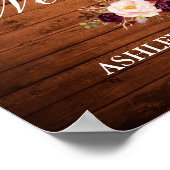 Weddenschap Rustic Wood Licht Burgundy Floral Poster (Hoek)
