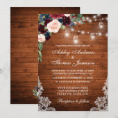 Weddenschap Rustic Wood Licht Jars Lace Floral Kaart (Voorkant / Achterkant)