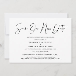 Weddenschap Save Our New Date Postponement Black W Aankondiging