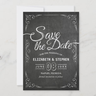 Weddenschap Save the Date Black Gold Script Chalkb