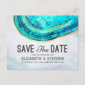 Weddenschap Save the Date Blauwgroen Gold Agate Ge Aankondigingskaart (Voorkant)