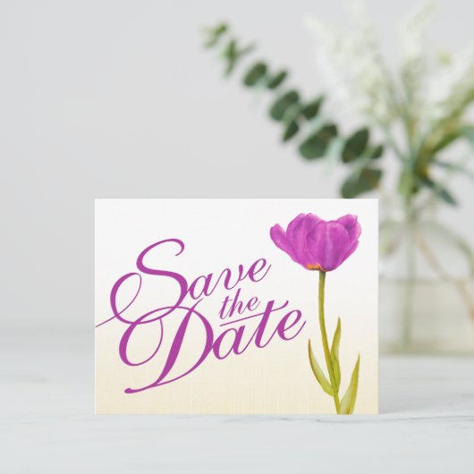 Weddenschap Save the Date Briefkaart paars tulip a (Staand voorkant)