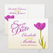 Weddenschap Save the Date Briefkaart paars tulip a (Voorkant / Achterkant)
