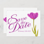 Weddenschap Save the Date Briefkaart paars tulip a (Voorkant / Achterkant)