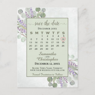 Weddenschap Save the Date Calendar Eucalyptus Gree Aankondigingskaart