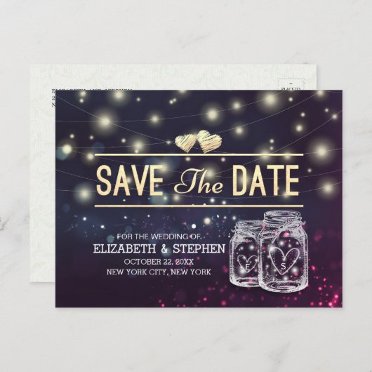 Weddenschap Save The Date Chic Mason Jar Paarse Li Aankondigingskaart (Voorkant / Achterkant)