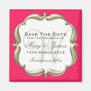 Weddenschap Save the Date Elegant Gold Hot Pink Magneet