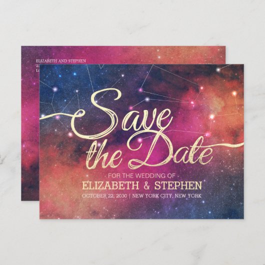Weddenschap Save the Date Galaxy Nebula Constellat Aankondigingskaart (Voorkant / Achterkant)