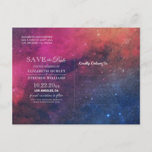 Weddenschap Save the Date Galaxy Nebula Constellat Aankondigingskaart (Achterkant)