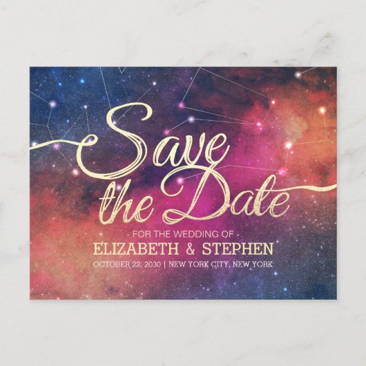 Weddenschap Save the Date Galaxy Nebula Constellat Aankondigingskaart (Voorkant)