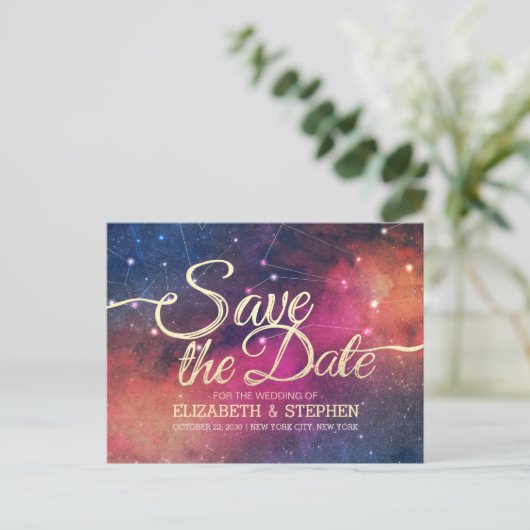 Weddenschap Save the Date Galaxy Nebula Constellat Aankondigingskaart (Staand voorkant)