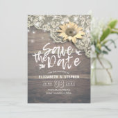 Weddenschap Save The Date Lace Sunflower Wood Lich (Staand voorkant)