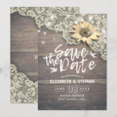 Weddenschap Save The Date Lace Sunflower Wood Lich (Voorkant / Achterkant)