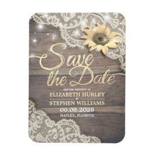Weddenschap Save The Date Lace Sunflower Wood Lich Magneet