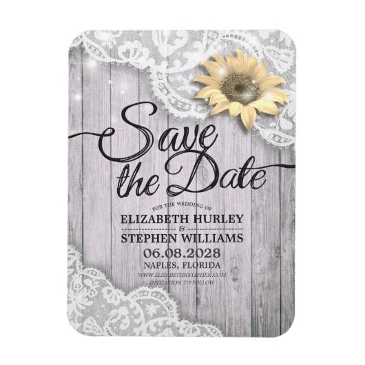 Weddenschap Save The Date Lace Sunflower Wood Lich Magneet (Verticaal)