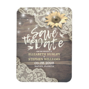 Weddenschap Save The Date Lace Sunflower Wood Lich Magneet