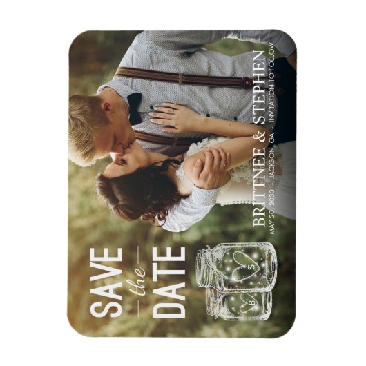 Weddenschap Save the Date Mason Jar Light Photo Ma Magneet (Verticaal)