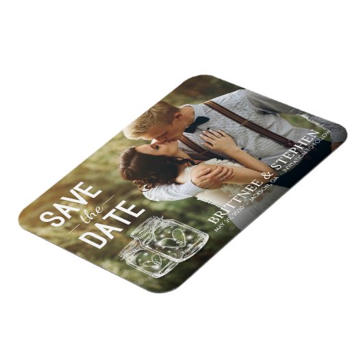 Weddenschap Save the Date Mason Jar Light Photo Ma Magneet (Linkerzijde)