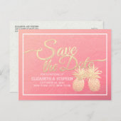 Weddenschap Save the Date Modern Gold Pineapple Co Aankondigingskaart (Voorkant / Achterkant)