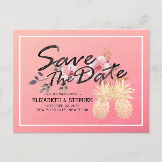Weddenschap Save the Date Modern Gold Pineapple Co Aankondigingskaart (Voorkant)