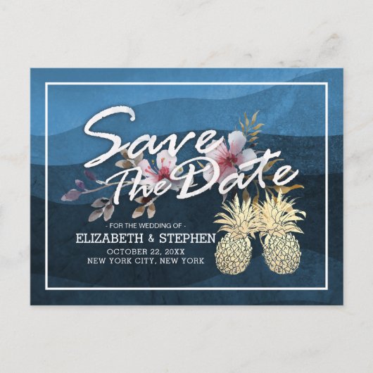 Weddenschap Save the Date Modern Gold Pineapple Co Aankondigingskaart (Voorkant)
