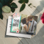 Weddenschap Save The Date Photo Floral Blauwgroen  Aankondigingskaart