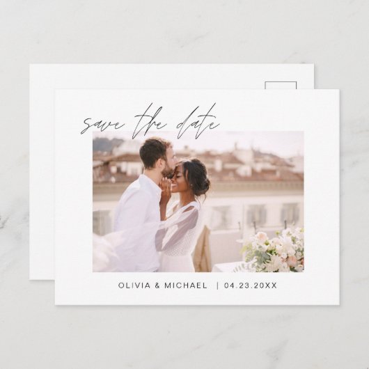 Weddenschap Save the Date Photo Minimalist Simple Aankondigingskaart (Voorkant / Achterkant)