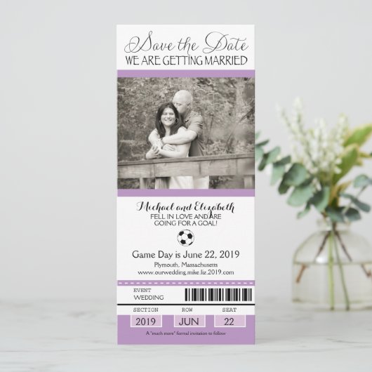 Weddenschap Save the Date Soccer Ticket (Staand voorkant)