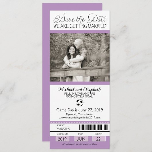 Weddenschap Save the Date Soccer Ticket (Voorkant / Achterkant)