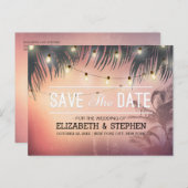 Weddenschap Save the Date Summer Beach Palm Light Aankondigingskaart (Voorkant / Achterkant)