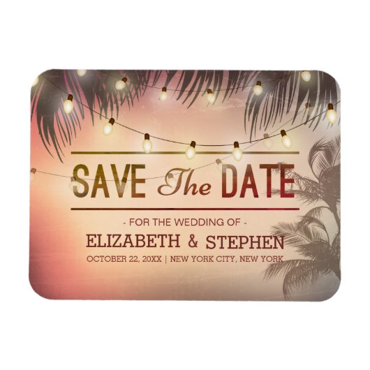 Weddenschap Save the Date Summer Beach Palm Light Magneet (Horizontaal)