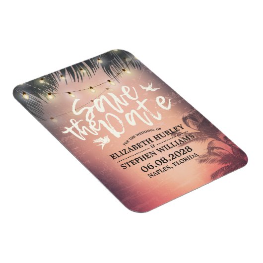 Weddenschap Save the Date Summer Beach Palm Light Magneet (Rechterzijde)