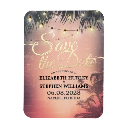 Weddenschap Save the Date Summer Beach Palm Light Magneet (Verticaal)