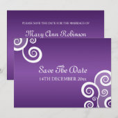 Weddenschap Save The Date White Swirls Paars (Voorkant / Achterkant)