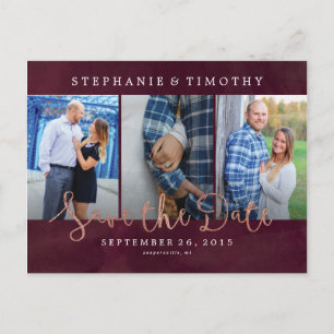 Weddenschap Save the Date - Wine Red & Roos Gold Aankondigingskaart