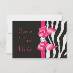 Weddenschap Save the Date Zebra Hot Pink Bow