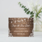 Weddenschap Save the New Date Rustic Twinkle Light Briefkaart (Staand voorkant)