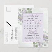 Weddenschap Sla de datum-kalender Eucalyptus Paars Aankondigingskaart (Voorkant / Achterkant)