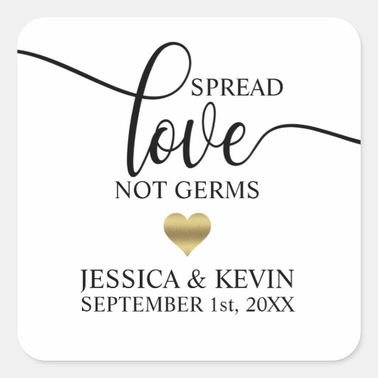 Weddenschap Spread Love not Germs Gold Heart Favor Vierkante Sticker (Voorkant)