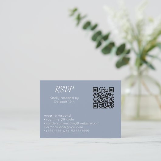 Weddenschap Stusty Blue RSVP Online QR Code Foto Informatiekaartje (Staand voorkant)