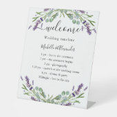 Weddenschap-tijdlijnprogramma lavender eucalyptus reclamebord met voetstuk (Voorkant)