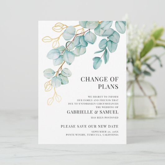 Weddenschap Uitgesteld Elegant Blauwgroen en Gold  Aankondiging (Staand voorkant)