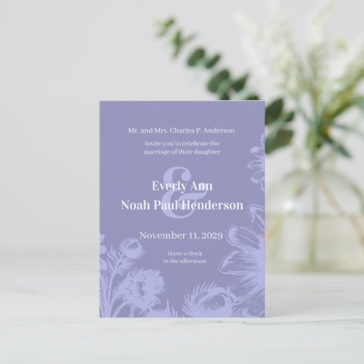 Weddenschap Uitnodiging-Blauwe  Perwinkle-bloemen Aankondigingskaart (Staand voorkant)