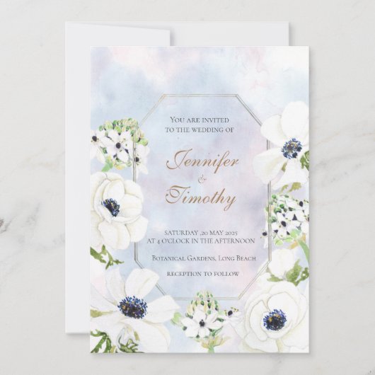 Weddenschap Uitnodiging Botanische witte anenbloem (Voorkant)