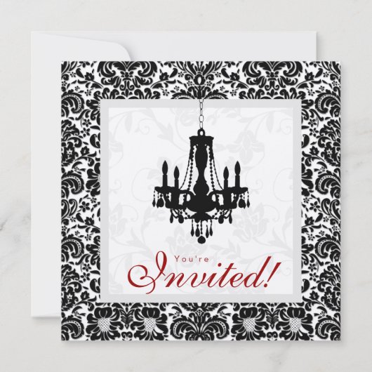Weddenschap Uitnodiging Chandelier Black Red Silve (Achterkant)