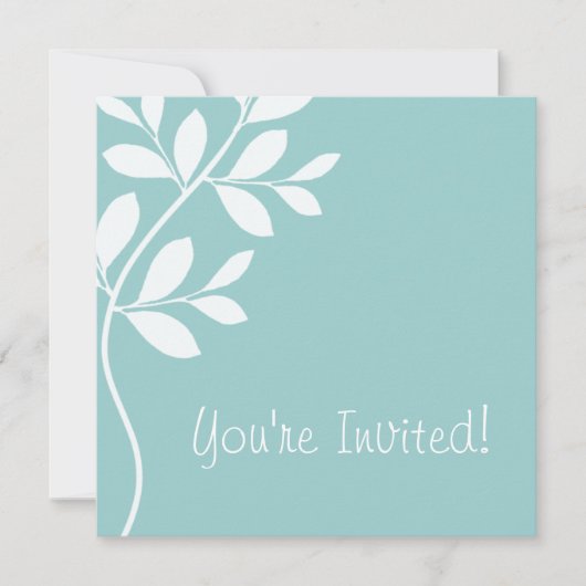 Weddenschap Uitnodiging Leaf Branch Baby Blue (Voorkant)