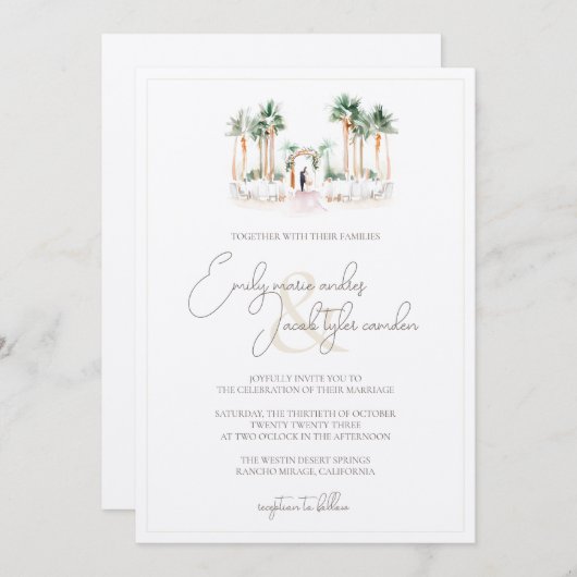 Weddenschap Uitnodiging - Palm Tree-ceremonie in W (Voorkant / Achterkant)